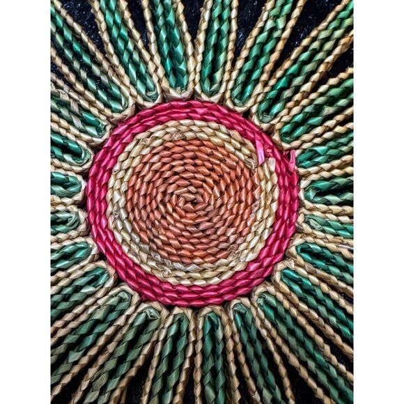 Vintage Woven Raffia Trivets Set Of 3 Round & Square Patterns Green Brown - Picture 6 of 7
